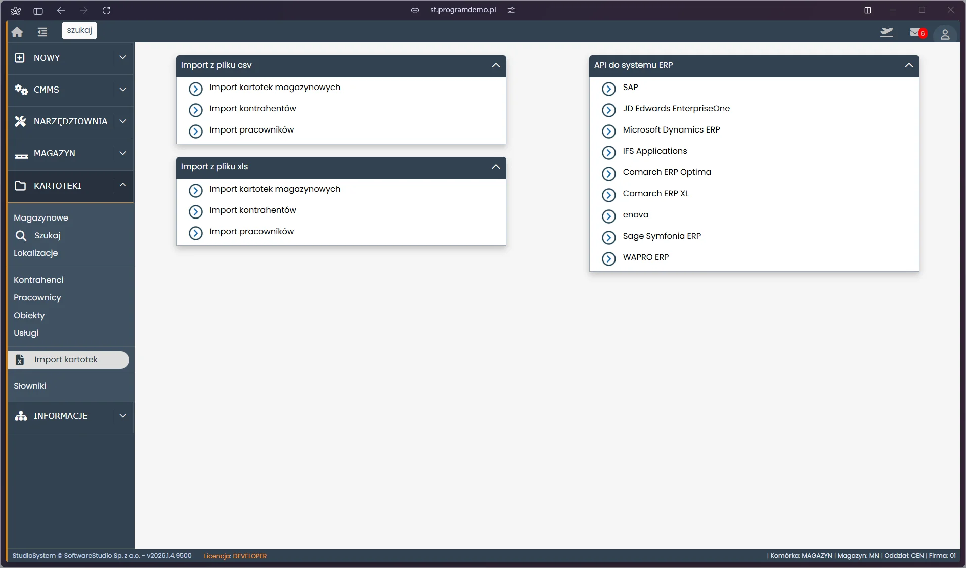 Import kartotek z CSV/XLS i integracja API z systemami ERP w TCS.net