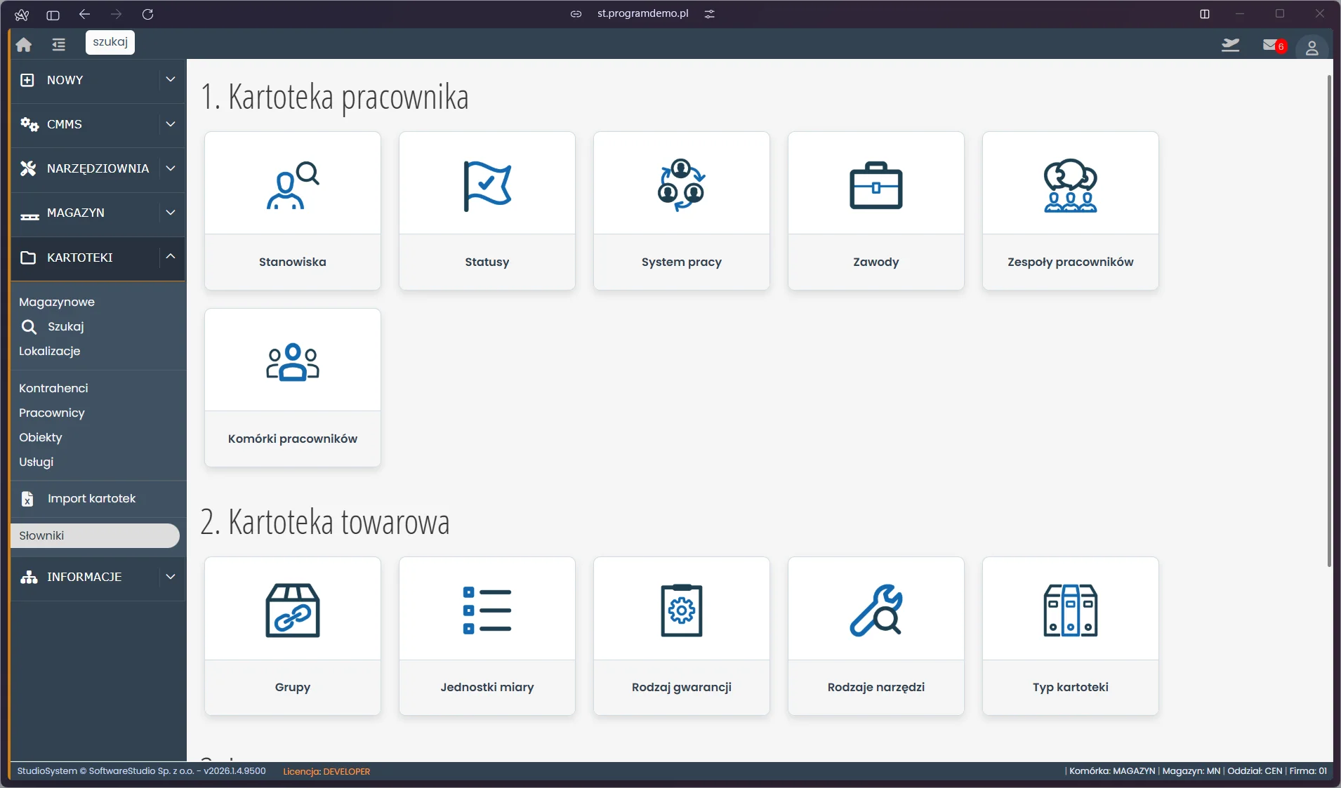 Słowniki kartotek pracownika i towarowej w systemie TCS.net
